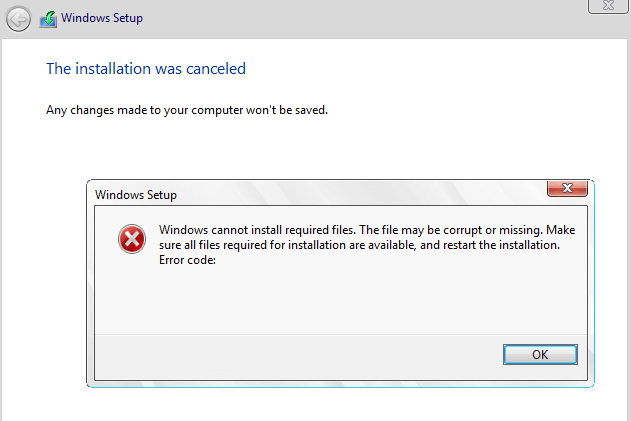 error instalacion windows